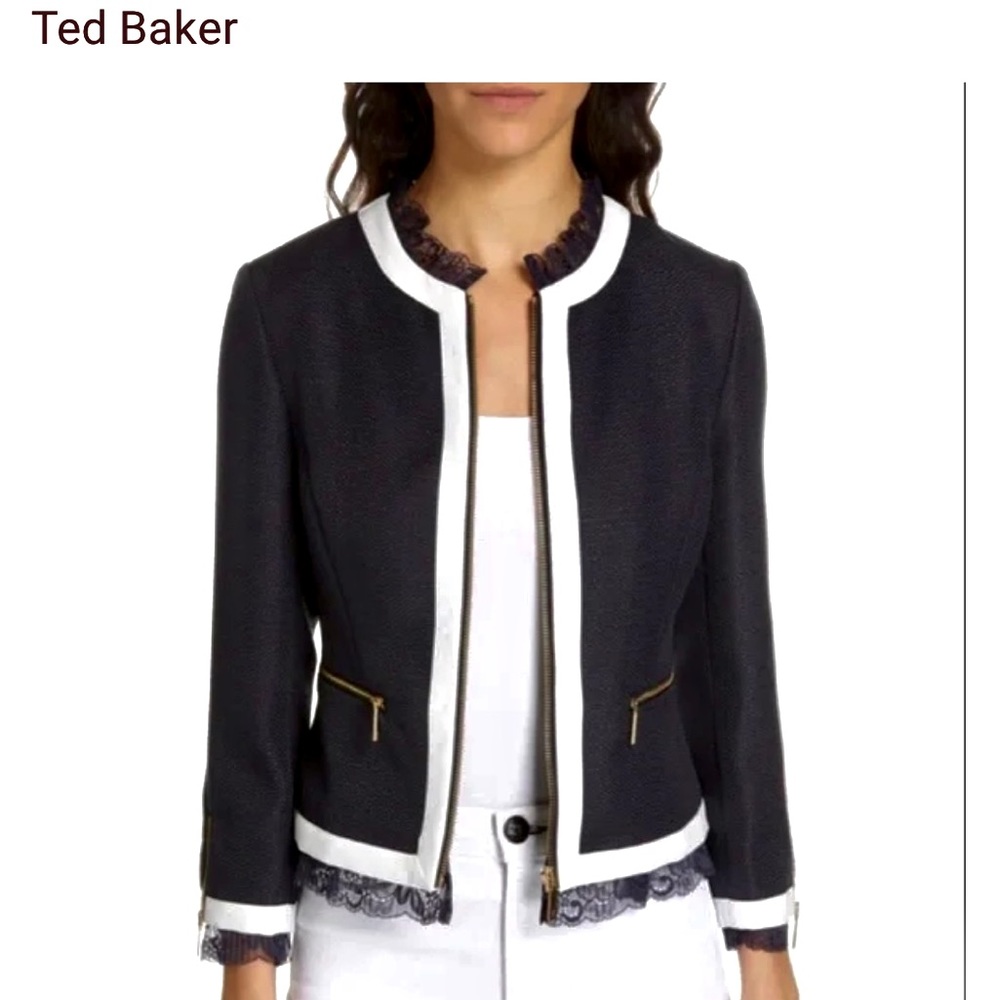 Ted Baker jacket with lace trim - beautiful navy color. Never worn, size 2